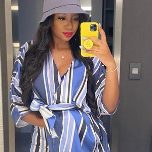 Zara Blue Striped Wrap Romper